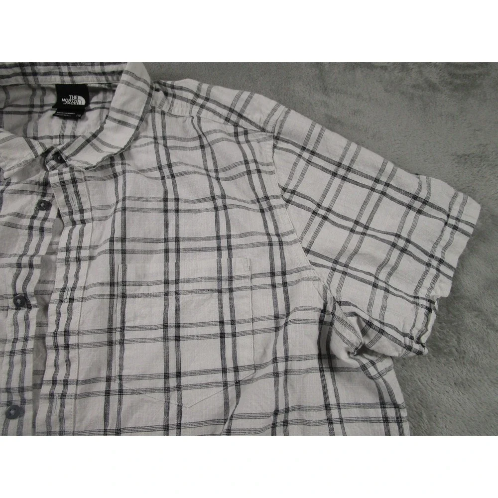 North Face Shirt Mens XXL White‎ Plaid Outdoor Button Up Short Sleeve